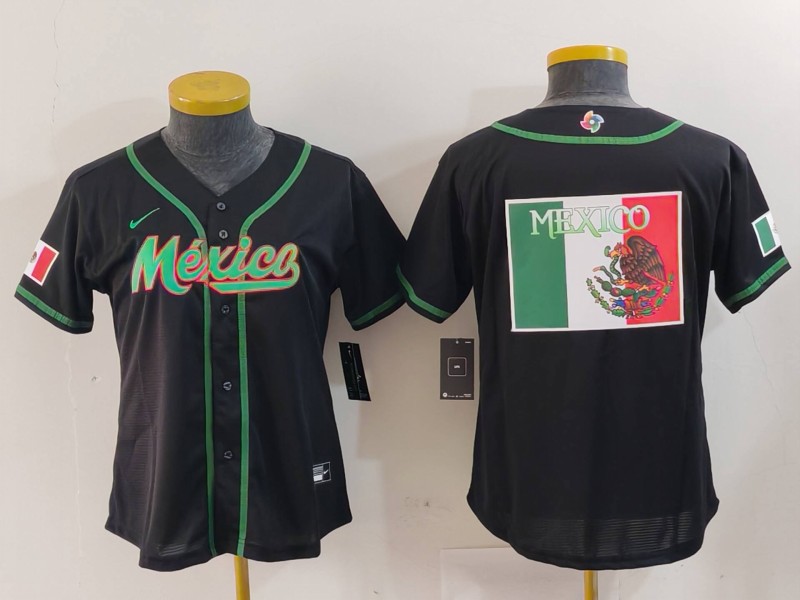 Women's Mexico Baseball Team Big Logo 2023 Black World Baseball Classic Stitched Jersey(Run Small)